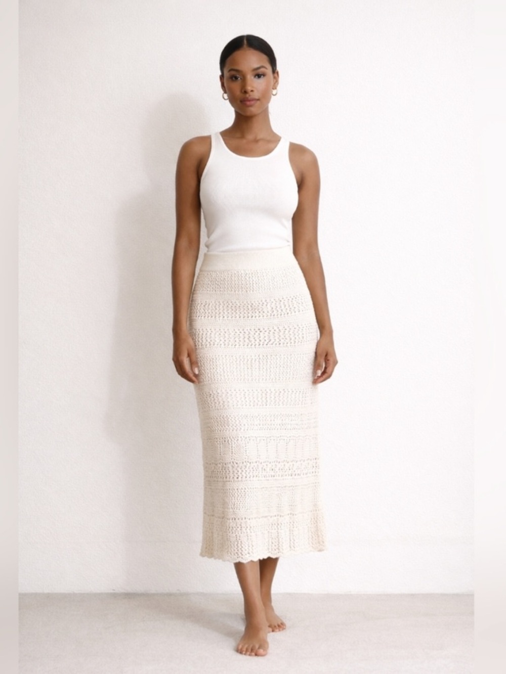 Ladies Haute Hippie Brand Ivory Crochet Maxi Skirt Size‎ Medium
